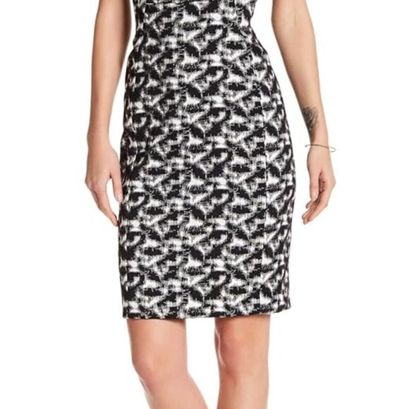 CALVIN KLEIN Abstract Sheath Dress Stretch Exposed Gold Zipper Size 14 Women - Picture 2 of 12